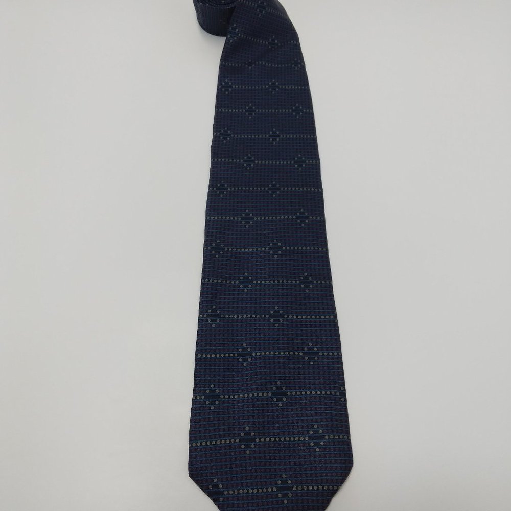Calvin Klein Men's Necktie Gray Blue Purple Polka Dot Pattern Silk 56" x‎ 4" Tie